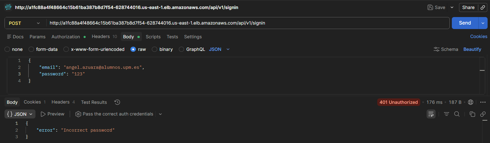 POST /signin with wrong password
