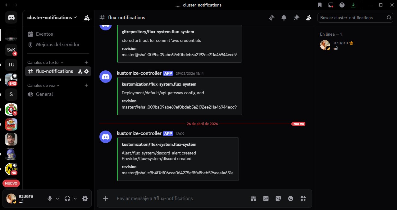 Notificación de Discord generada por el controlador