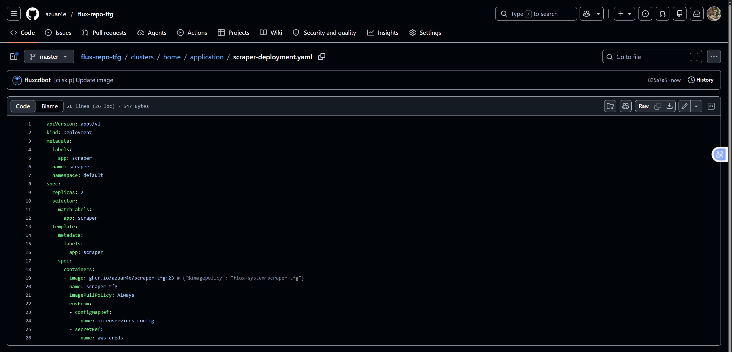 Commit sobre el manifiesto con la nueva versión detectada