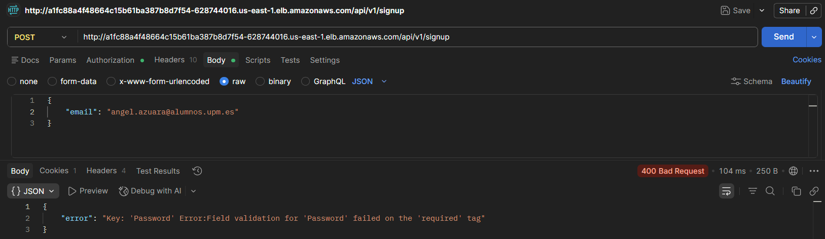 POST /signup sin el campo password