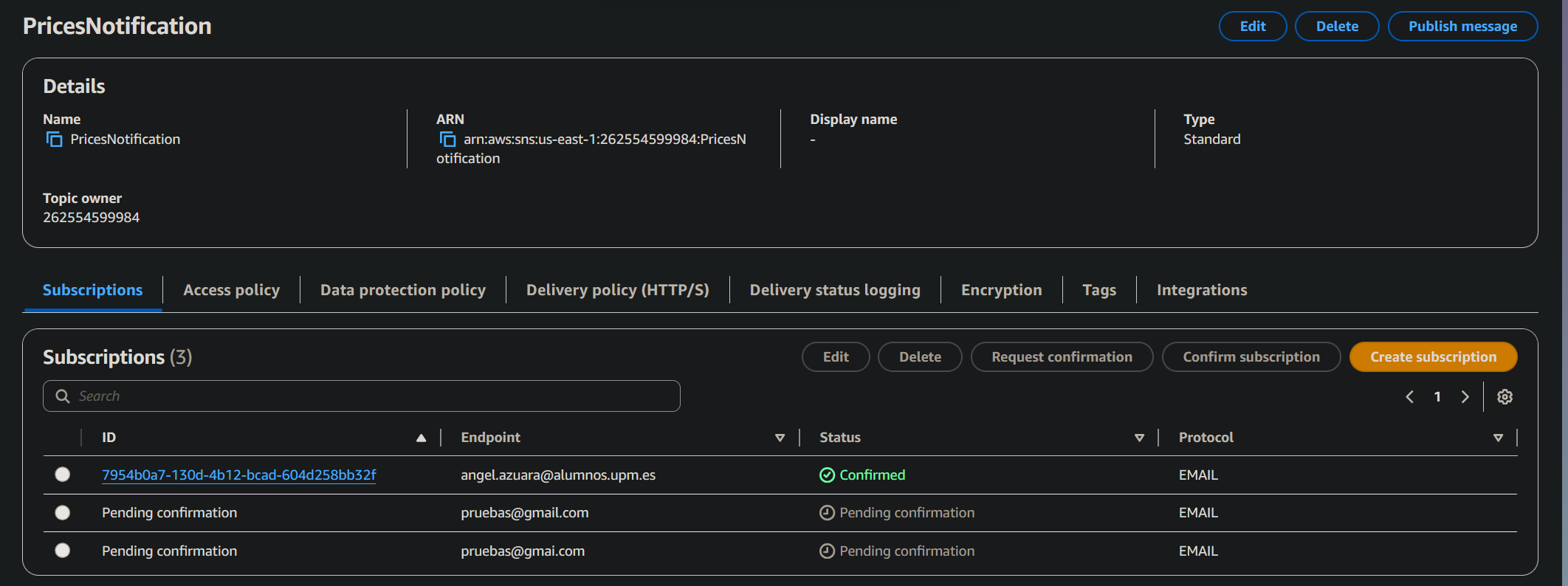 AWS SNS Subscribers